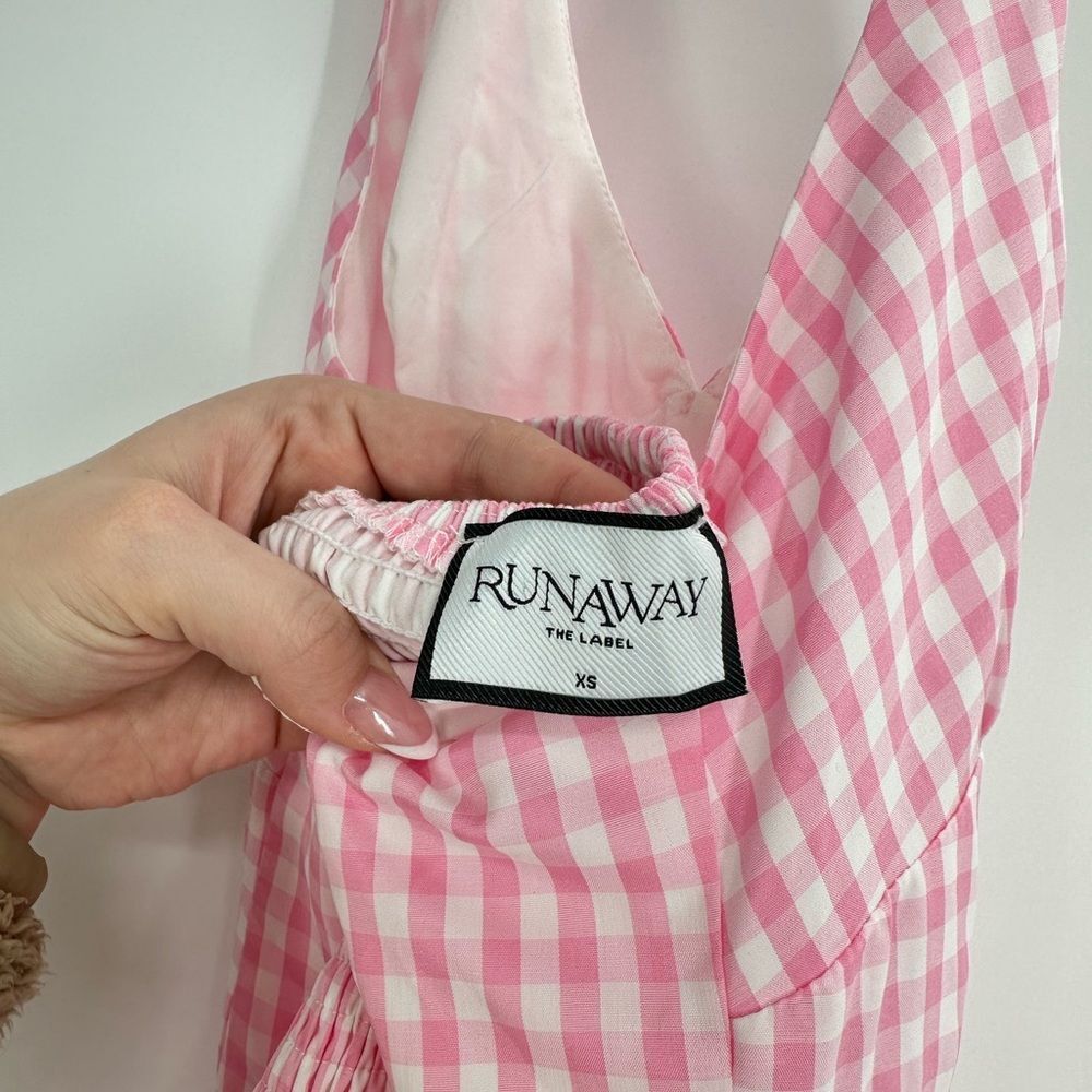 RUNAWAY THE LABEL Alicia Midi Length Halter Dress in Pink Gingham Size XS - Picture 7 of 8